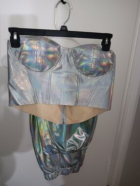 Iridescent Silver Holographic Bustier Camisole